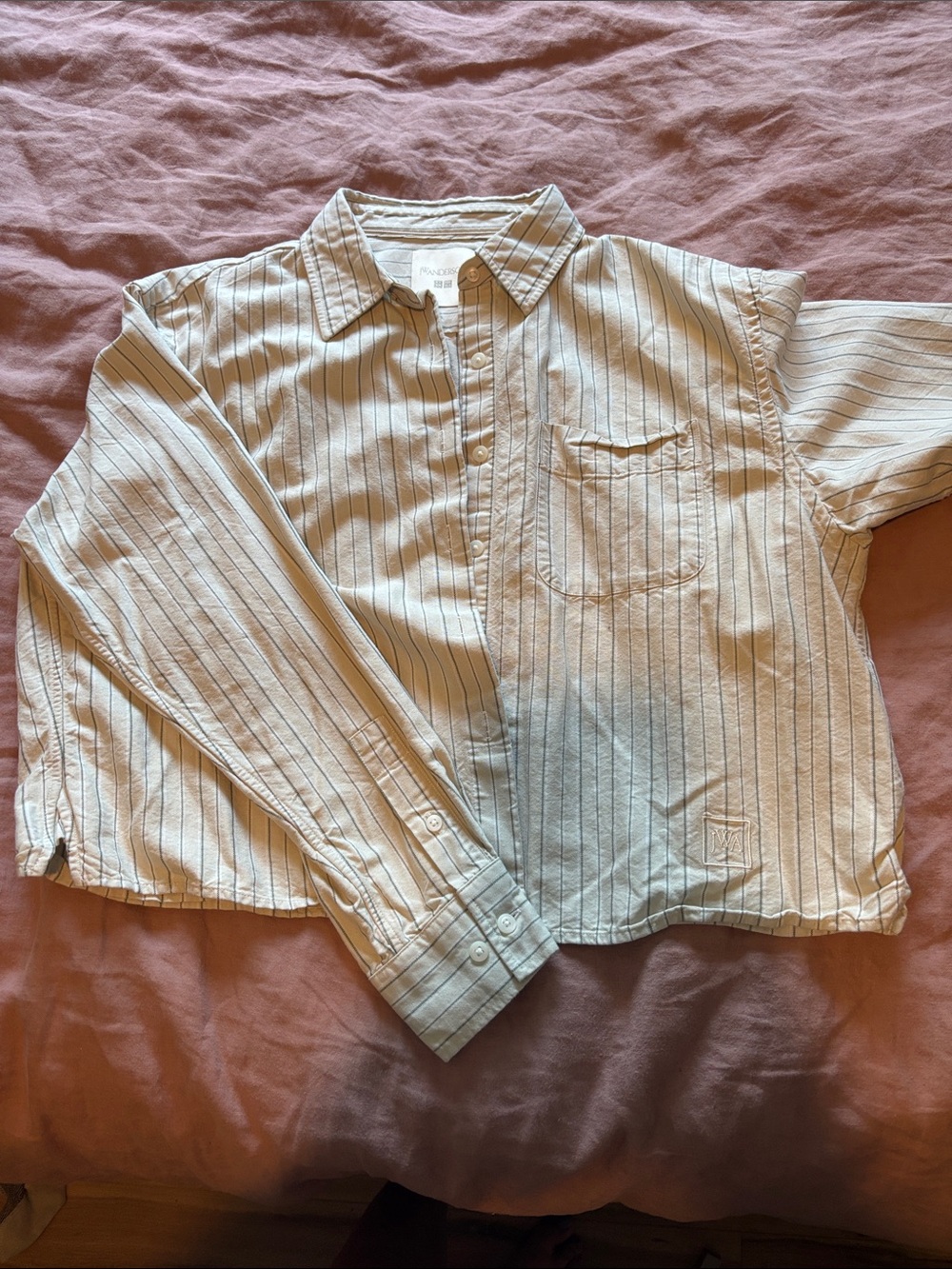 JW ANDERSON Cream Button-Down Shirt with Navy Pinstripes